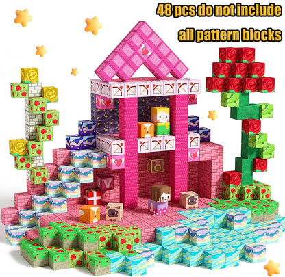 Magnetic Building Blocks Mine World Magnetic Forest Ender Lava  Construction Brick Cube STEM Toy Set Gift for Boy Girl Children