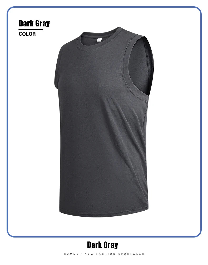 Men's New Large Size Breathable Ice Silk Quick Dry Sleeveless Vest Round Neck Casual Running Fitness M-8xl Summer Sports T-Shirt