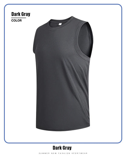 Men's New Large Size Breathable Ice Silk Quick Dry Sleeveless Vest Round Neck Casual Running Fitness M-8xl Summer Sports T-Shirt