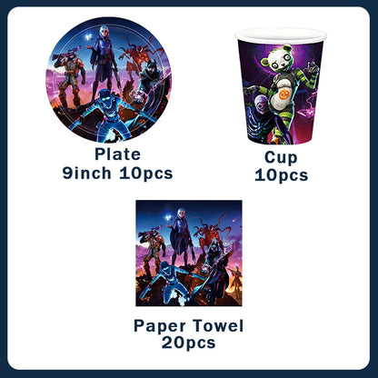 Fortnite Theme Birthday Party Decorations Shooting Game Balloon Cup Plate Tablecloth Banner Baby Shower Kid Favors Supplies Gift
