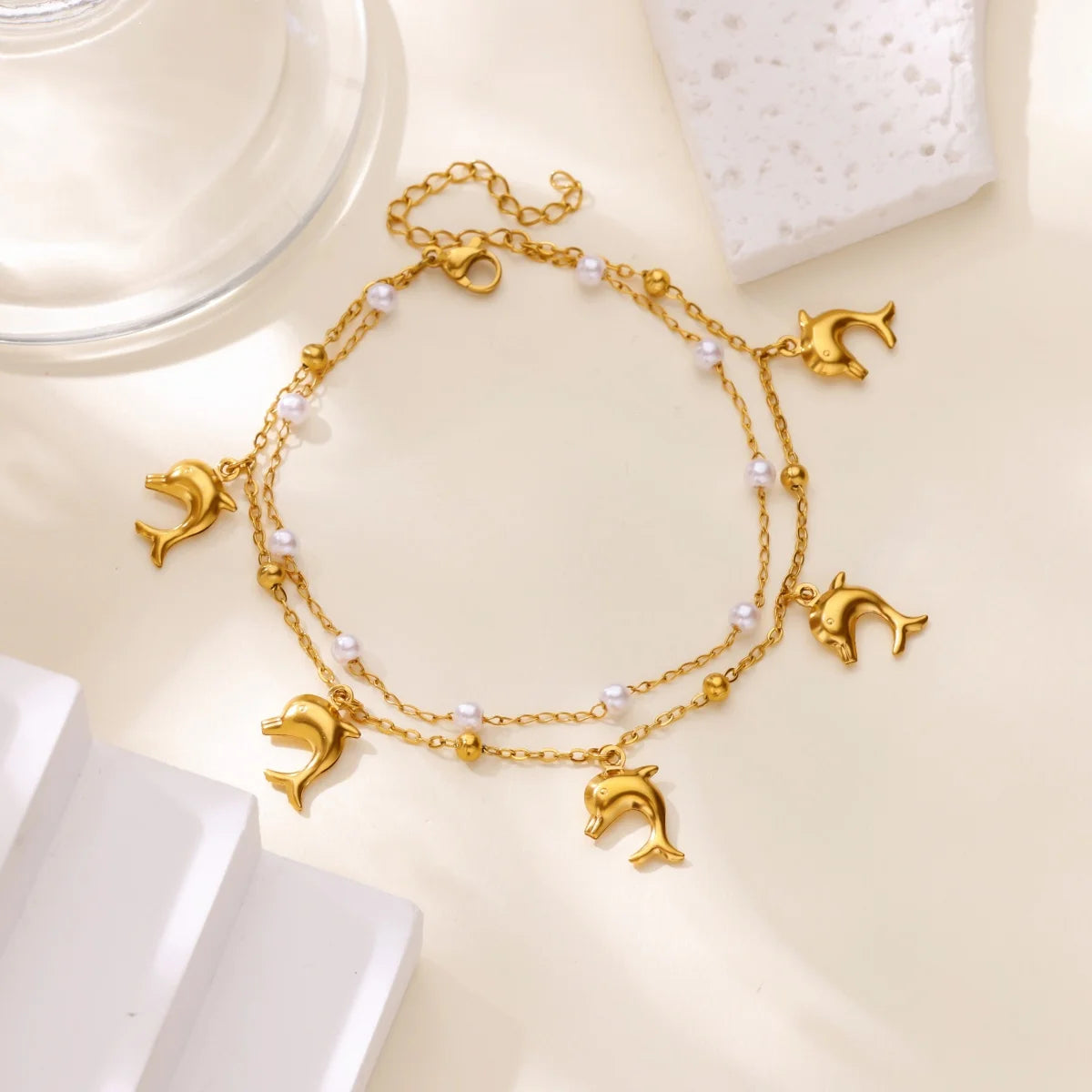 Stainless Steel Imitation Pearl Anklets for Women Gold Color Chain Ankle Bracelet Anklet Summer Beach Jewelry Accessories Gift