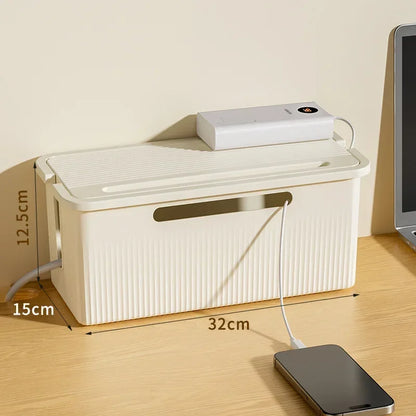 Cable Storage Box Desktop Charging Data Cable Storage Device Plug Socket Cable Management Device Black White Storage Organizer