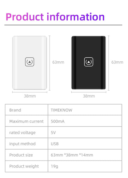 TIMEKNOW Wireless CarPlay Adapter for Apple iPhone Wired to Wireless Carplay Dongle Plug And Play USB Connection Auto Car Dongle