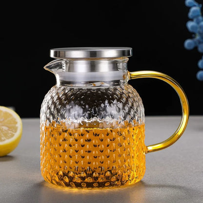 JUSTINLAU Cold Water Jug Heat-resistant Glass Teapot Large Capacity Rice Grain Pattern Boil Water Kettle for Kitchen and Dining