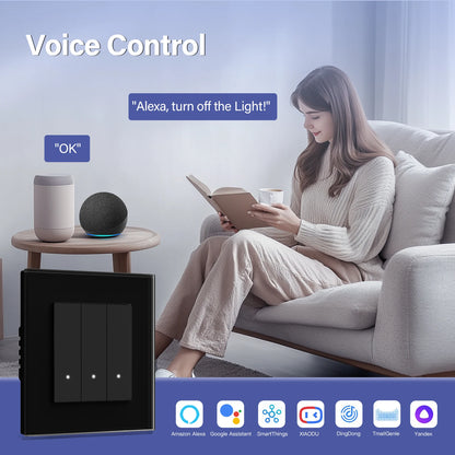 Bseed Zigbee Button Switchs Need Neutral Wire Tuya Smart Life Alexa App Control Glass Frame 86*86mm White Light Switch