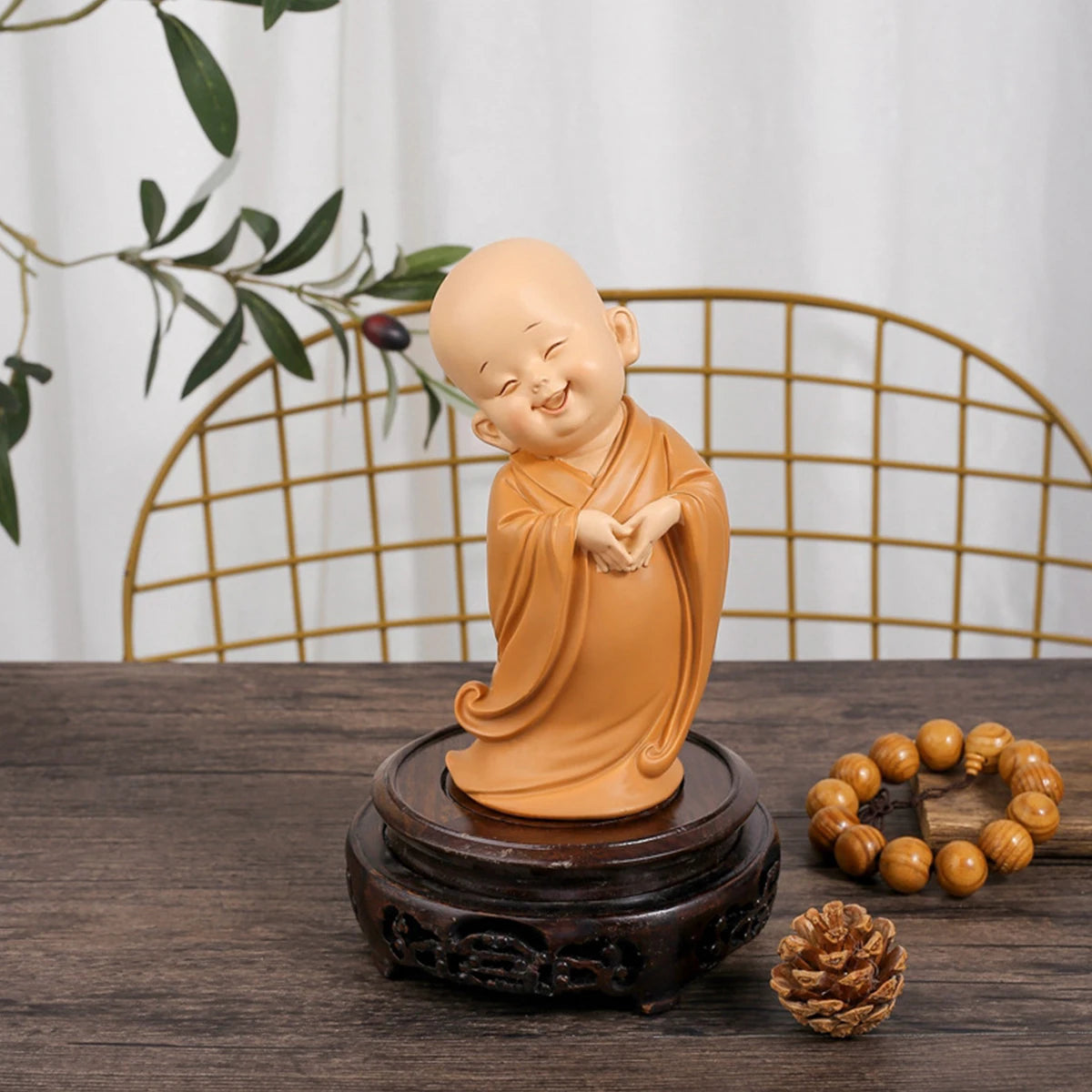 Mini Little Monk Statue Resin Monk Figurine Cute Buddha Monk Statue Decoration Home Living Room Desktop Ornament Children's Gift