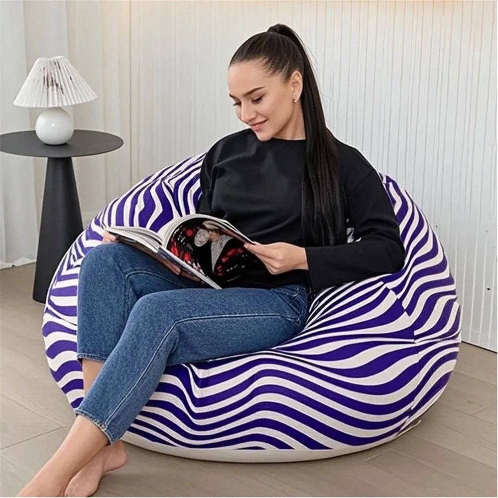 Portable Lazy Sofa Ball Shape Striped Inflatable Sofa for Outdoor Camping Picnic Comfortable Seat Cushion with Carry Bag