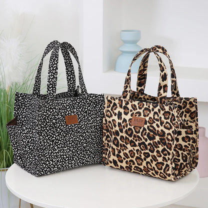 New floral print thickened fabric handbag, lunch bag, portable lunch box storage bag, zipper design, multifunctional tote
