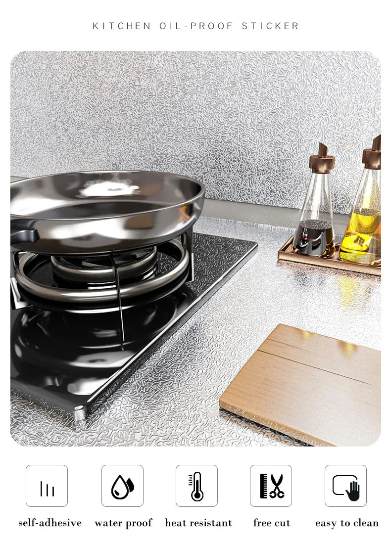 kitchen stickers self-adhesive aluminum foil anti-oil waterproof wallpaper for countertops drawers cabinets shelves line