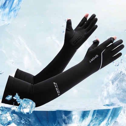Anti-Sunburn Long Sleeve Men Summer Fingertip Flip Glove Cool Summer Ice Silk Driving Cycling Fishing Non - Slip Arm Warmers