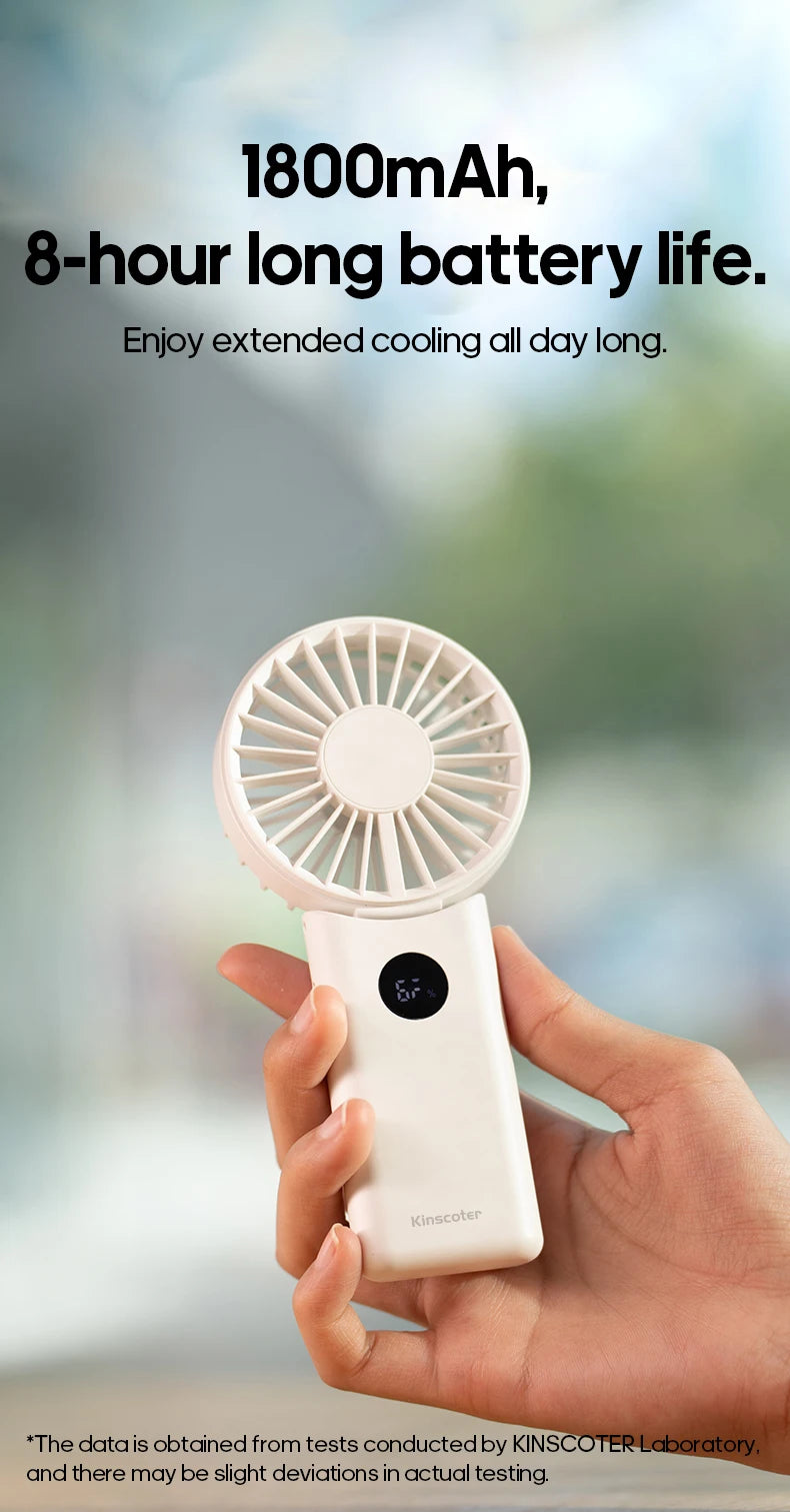 Portable Folding Handheld Fan 1800mAh Desktop Rechargeable Fan 4-speed Wind Angle Adjustable with LED Display for Outdoor Travel