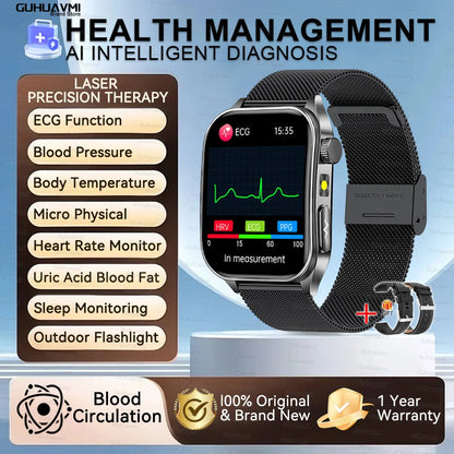 2026 New Health Smart Watch Laser Therapy Reduce Three Highs Blood Oxygen Pressure Uric Acid Blood Lipid ECG Smartwatch For Man