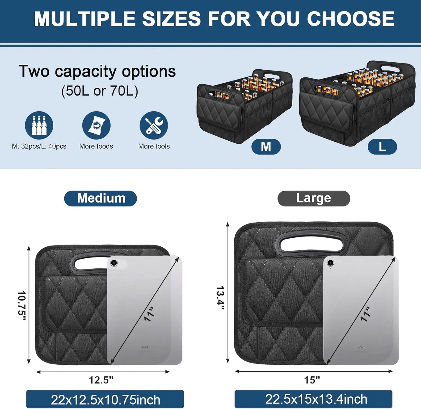 Car Trunk Organizer for SUV, Car Organizers and Storage with 6 Pocket, Car Accessories Waterproof Polyester Trunk Organizer