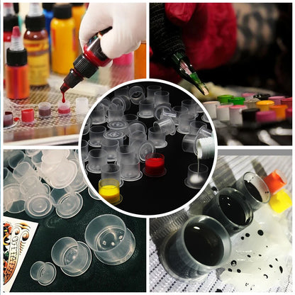 300/100PCS Disposable Tattoo Ink Cups with Base S/M/L Mixed Permanent Makeup Pigment Holder Caps Tattoo Accessories