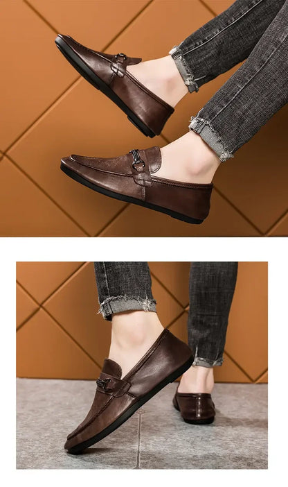 Breathable men's casual shoes in spring and summer leisure trend retro horse-bit buckle bean shoes fashion set foot pedal.