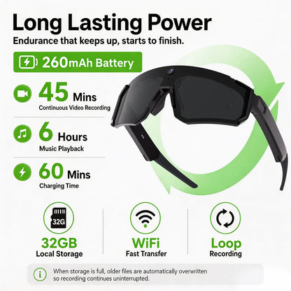 Smart POV Camera Glasses 8MP HD 4K60FPS POV Video Anti-Shake Open-Ear Audio Voice Assistant Running Cycling Sunglasses Men Women