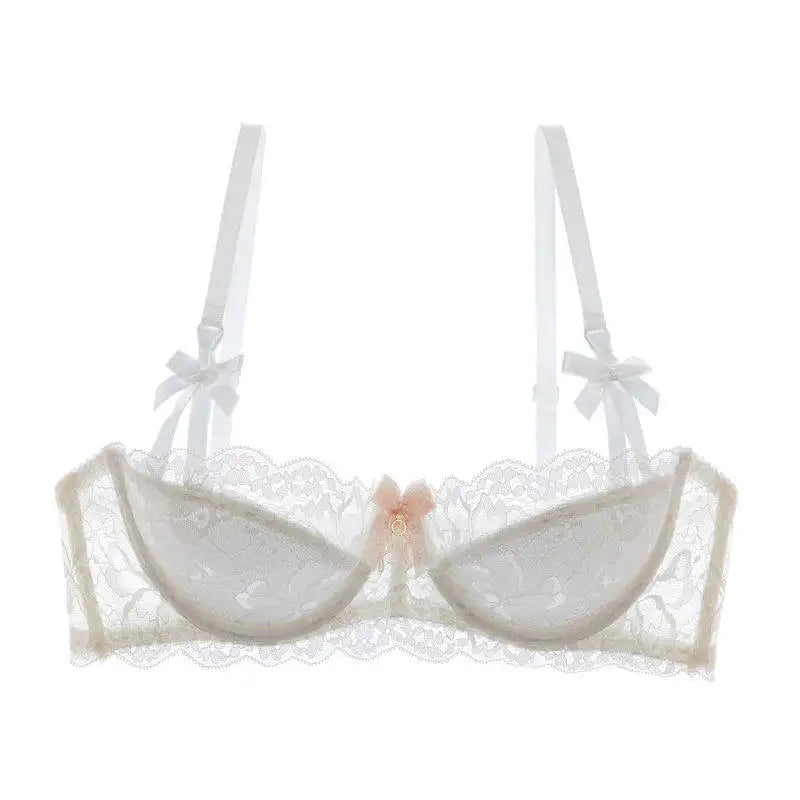 French Pure Passion Bow Shaped Shoulder Strap Lace Sexy Half Cup Push Up Bra Set Women's Thin Lingerie Big Breast Small Cup S-XL
