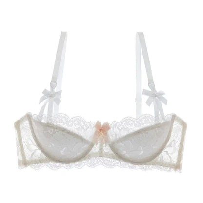 French Pure Passion Bow Shaped Shoulder Strap Lace Sexy Half Cup Push Up Bra Set Women's Thin Lingerie Big Breast Small Cup S-XL