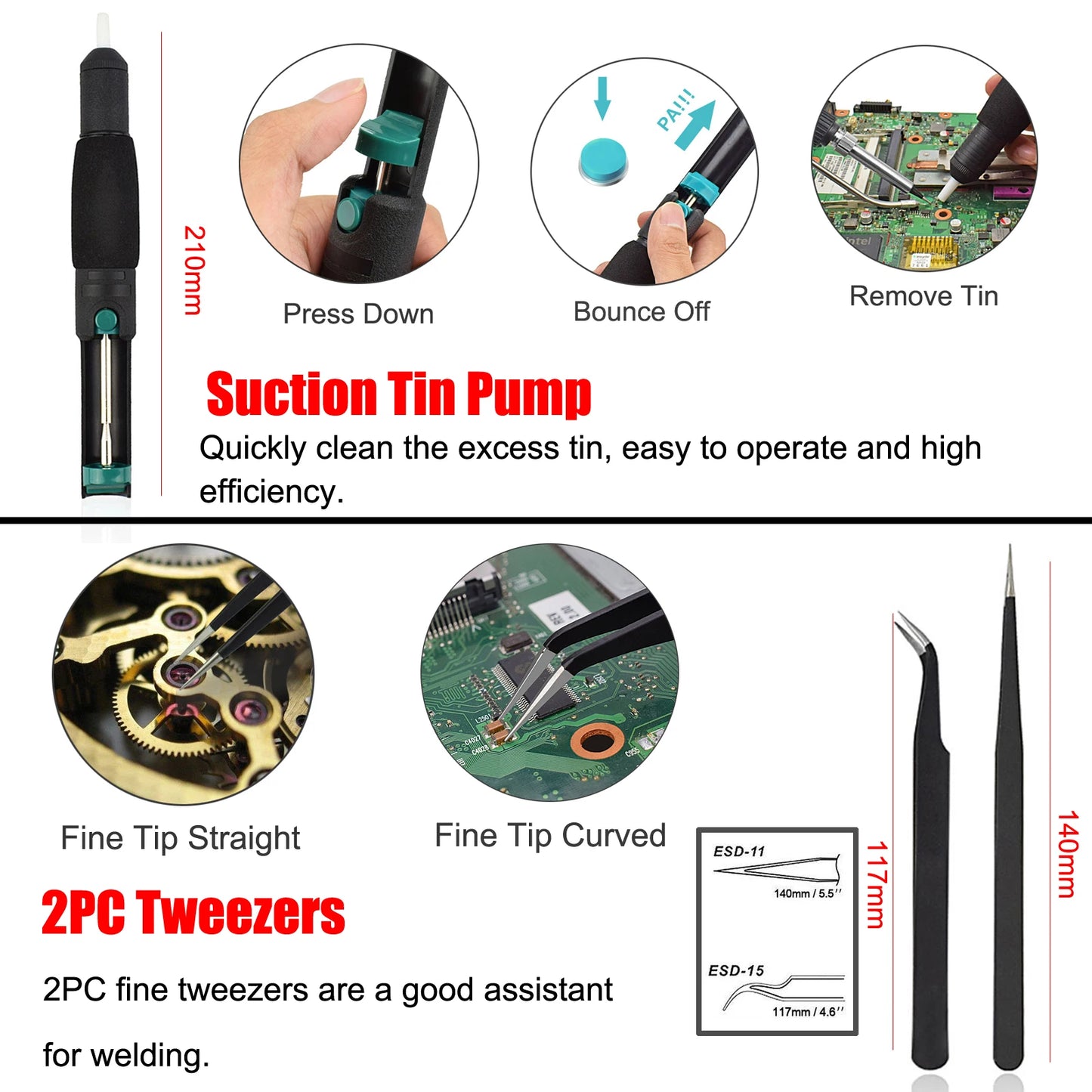 Toolour Cordless Soldering Iron DC 12V 80W Soldering Gun with 50g Solder Wire,Tin Suction Pump,Tweezers for Welding PCB Home DIY