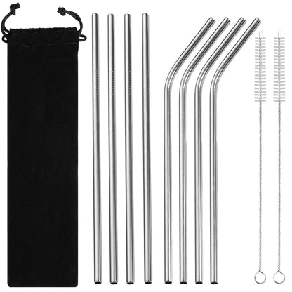 5/10Pcs Reusable Drinking Straw 304 Stainless Steel Straws Straight Bent Metal Straw with Cleaner Brush Pouch Wholesale