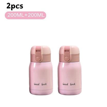 200/350ml Cute Mini Thermos Cup Stainless Steel Thermal Coffee Mug Portable Vacuum Flask Insulated Water Bottle with Button Lid