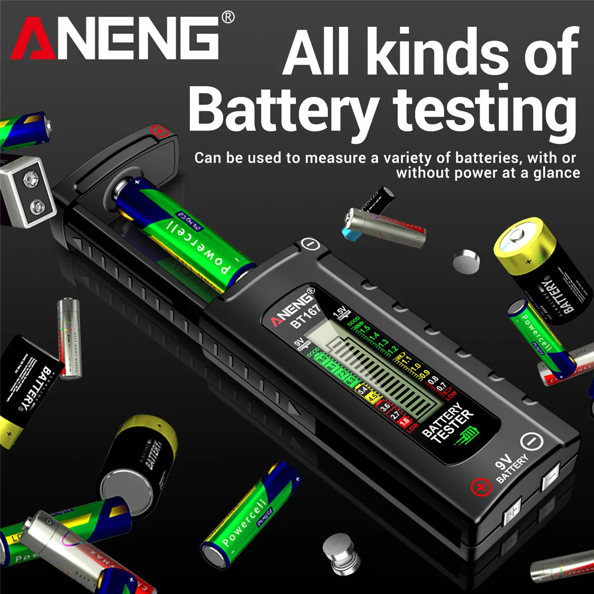 ANENG BT167 household battery level tester does not require power supply to measure D/C/AA/AAA/9V/button battery level detector