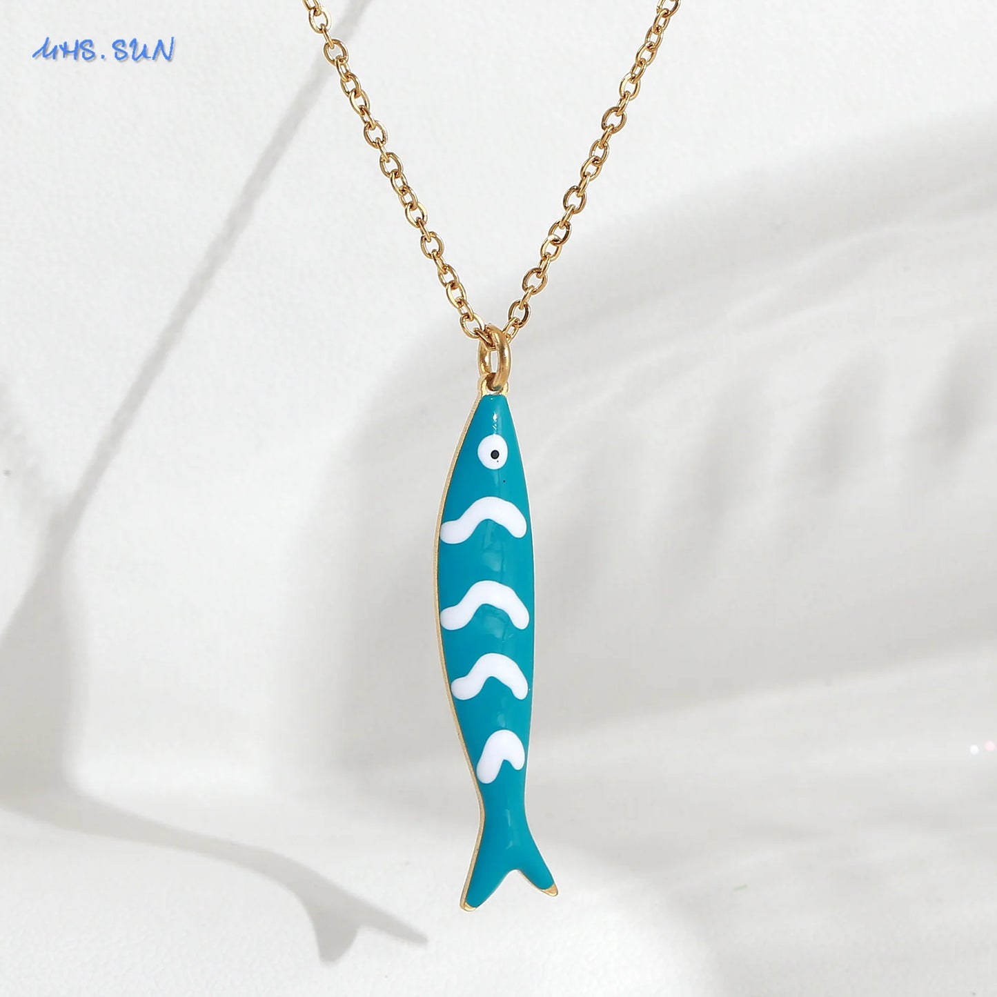 Cute Colorful Enamel Fish Pendant Necklaces For Women Girls Lovely Stainless Steel Gold Color Summer Waterproof Beach Jewelry