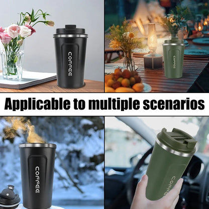 Thermo Cafe Coffee Mug Car Thermos, 380/510ml Leak-Proof Travel Cup for Tea Water Coffee, Double Stainless Steel