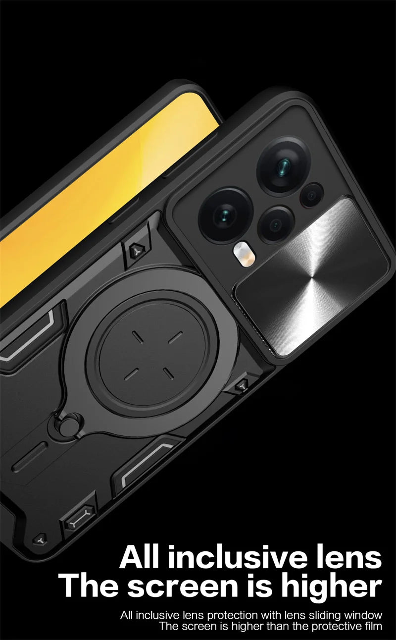 Armor Funda For Xiaomi Redmi Note 12 Pro 5G Case Slide Lens Protect Ring Stand Back Cover For Redmy Note12Pro Plus 12Pro 12S 12C