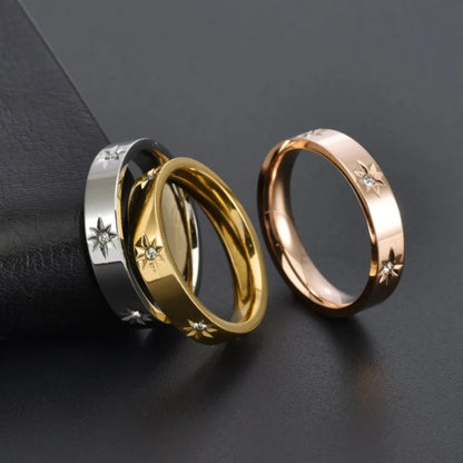 Kolmnsta New 4mm Sunflower Titanium Steel Ring For Women Gold Plated Cubic Zircon Engagement Wedding Rings Couple Jewelry Gifts