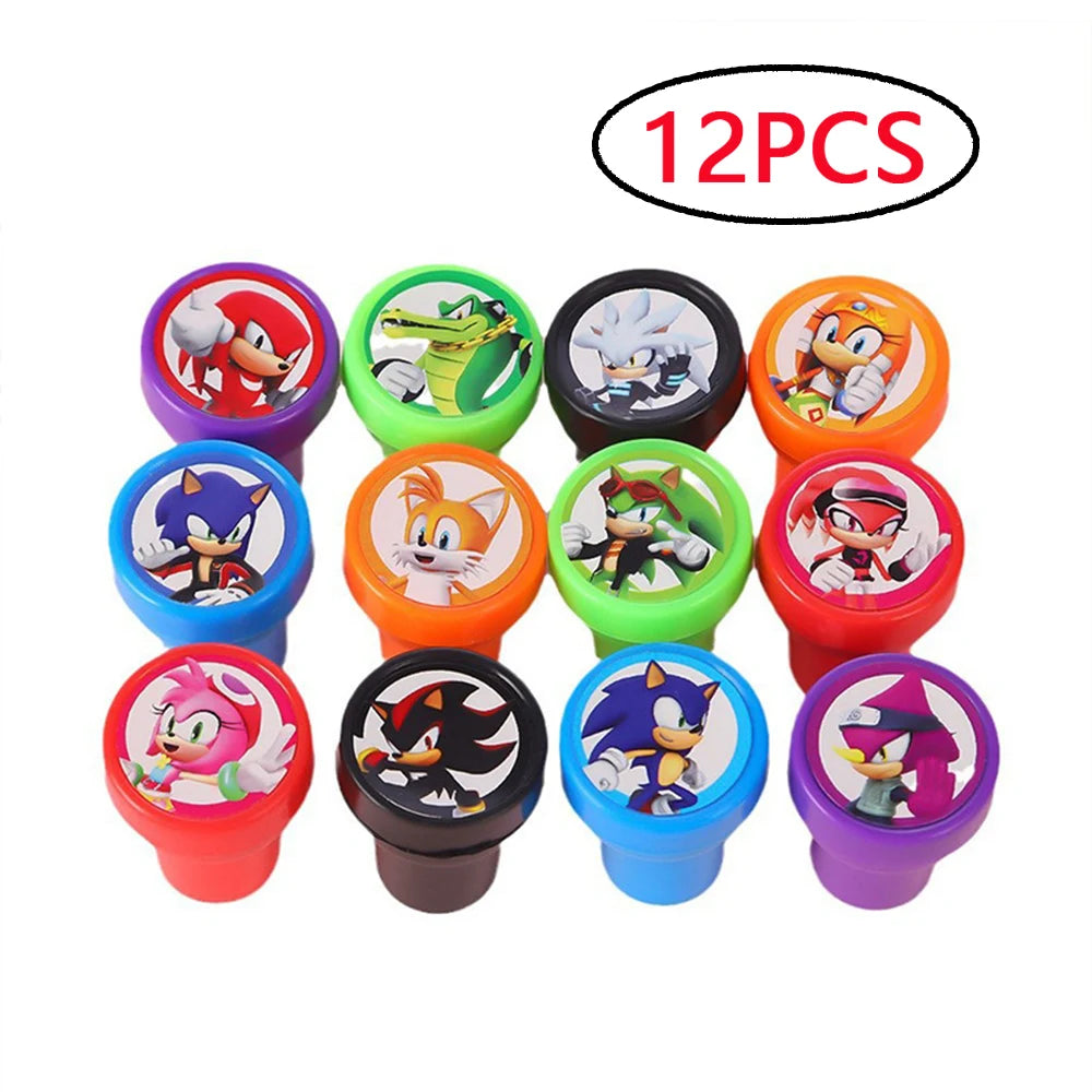 2026！！12PCS/set Sonic Seal Anime Figure Peripherals Cute Children Cartoon Seal Toys Multiple Patterns Boys Girls Birthday Gifts