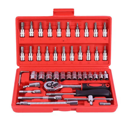 Krachtige 46pcs/set Carbon Steel Combination Set 1/4" Wrench Socket Spanner Screwdriver Household Motorcycle Car Repair Tool