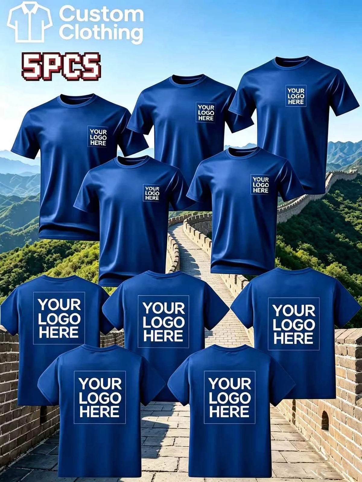 5-Piece Custom Quick-Drying T-Shirts with Logo, Photos and Text. Breathable Training Short-Sleeved Shirts