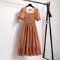 Spring Summer Chiffon Dresses Fashion Female Elastic Waist Short Sleeve Pleated Casual Dress Women A-line Dresses Vestidos