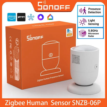 SONOFF SNZB 06P Zigbee Human Presence Sensor SNZB-06P Detector Motion Light Sensing Smart Home Automation Work with Alexa Google