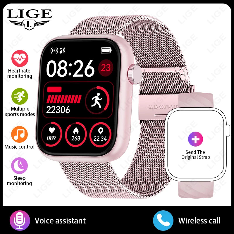Smartwatch 1,83 cala dla mężczyzn i kobiet, dotykowy ekran, sportowy zegarek fitness, połączenia Bluetooth, cyfrowy smartwatch, wodoodporność IP68
