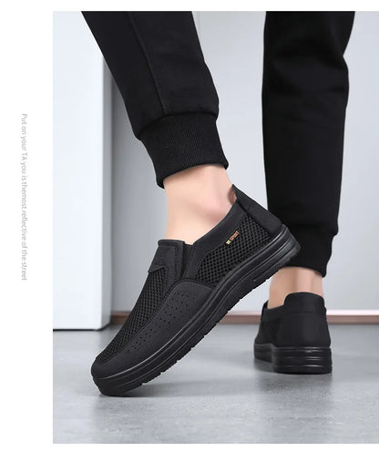 Men Slip On Casual Shoes Mesh Breathable Lightweight Low Cut Cloth Loafers Comfortable Soft Sole Walking Grandpa Shoes Summer