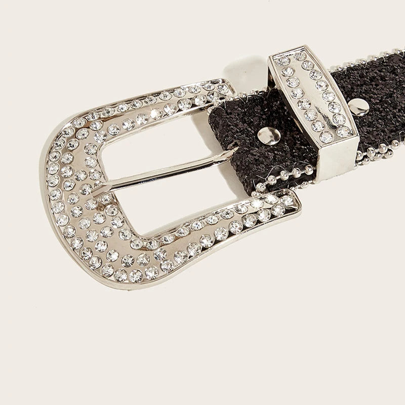 Gothic Black Silver Metal Buckle Rhinestone Belt Luxury Desiner Four Seasons Y2K Womens Jeans Belt Plus Size Men's Waistband