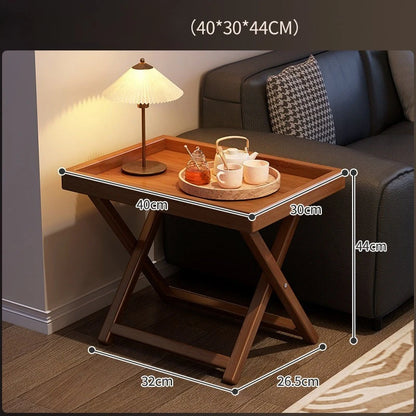 Foldable Wooden Side Table – X-Shape Coffee Table, Raised Edge – Multi-Functional Bedside for Living & Bedroom – Easy Storage
