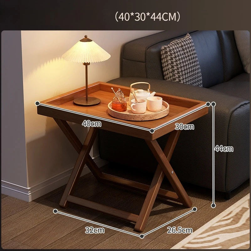 Foldable Wooden Side Table – X-Shape Coffee Table, Raised Edge – Multi-Functional Bedside for Living & Bedroom – Easy Storage