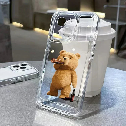 Funny Cartoon Bear Phone Case for iPhone 17 16 15 14 13 12 11 Pro Max Mini SE 7 8 Plus Luxury Shockproof Transparent Soft Cover