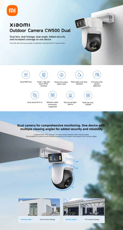 Xiaomi Outdoor CW500 Dual Camera Version IP66 Security Protection CCTV AI Detection Full-Color Night Vision Smart Home Mi home
