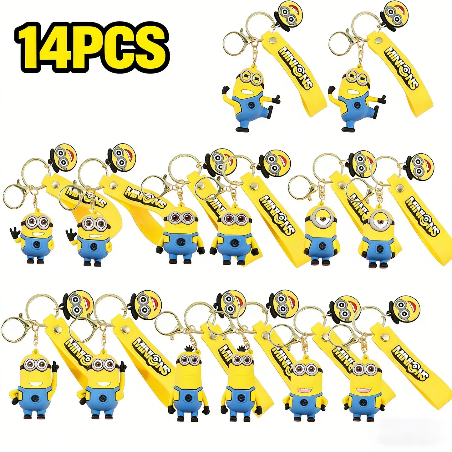 1/3/7/14PCS New Popular Anime Minions Keychain Cartoon PVC Children Toy Gift Cute Key Ring School Bag Pendant Car Key Chain