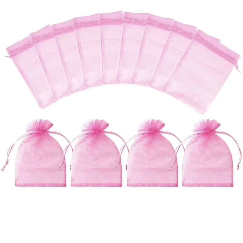 100PCS Organza Bags Random Mesh Organza Jewelry Bags Drawstring, Small Drawstring Favor Pouches Christmas Candy Wedding Birthday