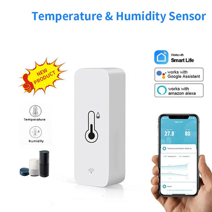 Tuya Zigbee WiFi Temperature & Humidity Sensor APP Remote Monitor For Smart Home Work With SmartLife Alexa Google Home Assistant