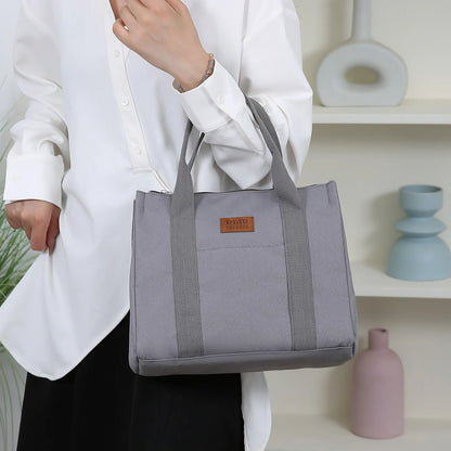 Solid Color Lunch Bag, Tote Bag with Foil Inner Zipper Closure Large Capacity Portable, Work, School, Utility Bag with Meals