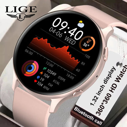 LIGE Nowy Smartwatch z Pomiarem Temperatury Ciała Damski Męski Ekran HD 360 Odbieranie Połączeń Wybieranie Połączeń Smartwatch Męskie Zegarki dla Kobiet Bransoletka