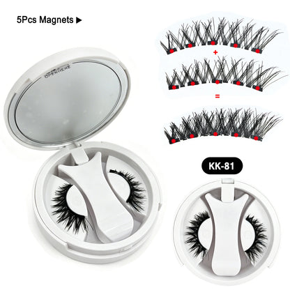 5 Magnets Glue Free Magnetic Lashes 3D Fluffy Faux Mink False Eyelashes With Mirror Case & Applicator