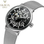 SKROX Luxury Brands Fashion Man Wrist Watches Steel Skeleton Ultra Thin Mechancical Clock Mesh Strap Waterproof Manual Movement