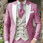 Pink Men's Elegant Peak Lapel Tuxedo 3-Piece Suit with Blazer Vest And Pants Set for Formal Business Prom Grooming
